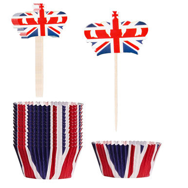 Union Jack Cupcake Cases and Toothpicks - 100pcs