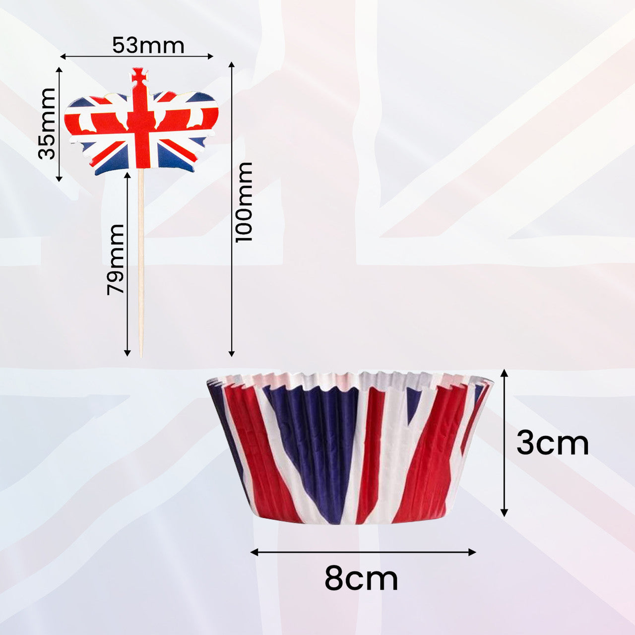 Union Jack Cupcake Cases and Toothpicks - 100pcs