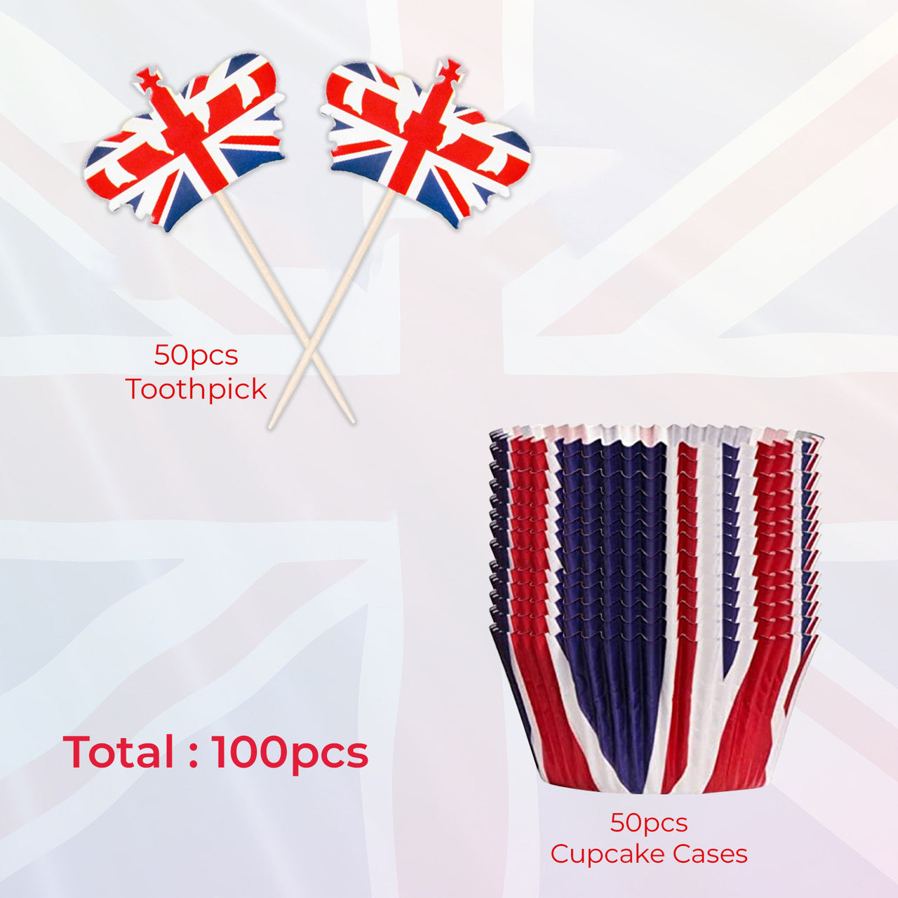 Union Jack Cupcake Cases and Toothpicks - 100pcs
