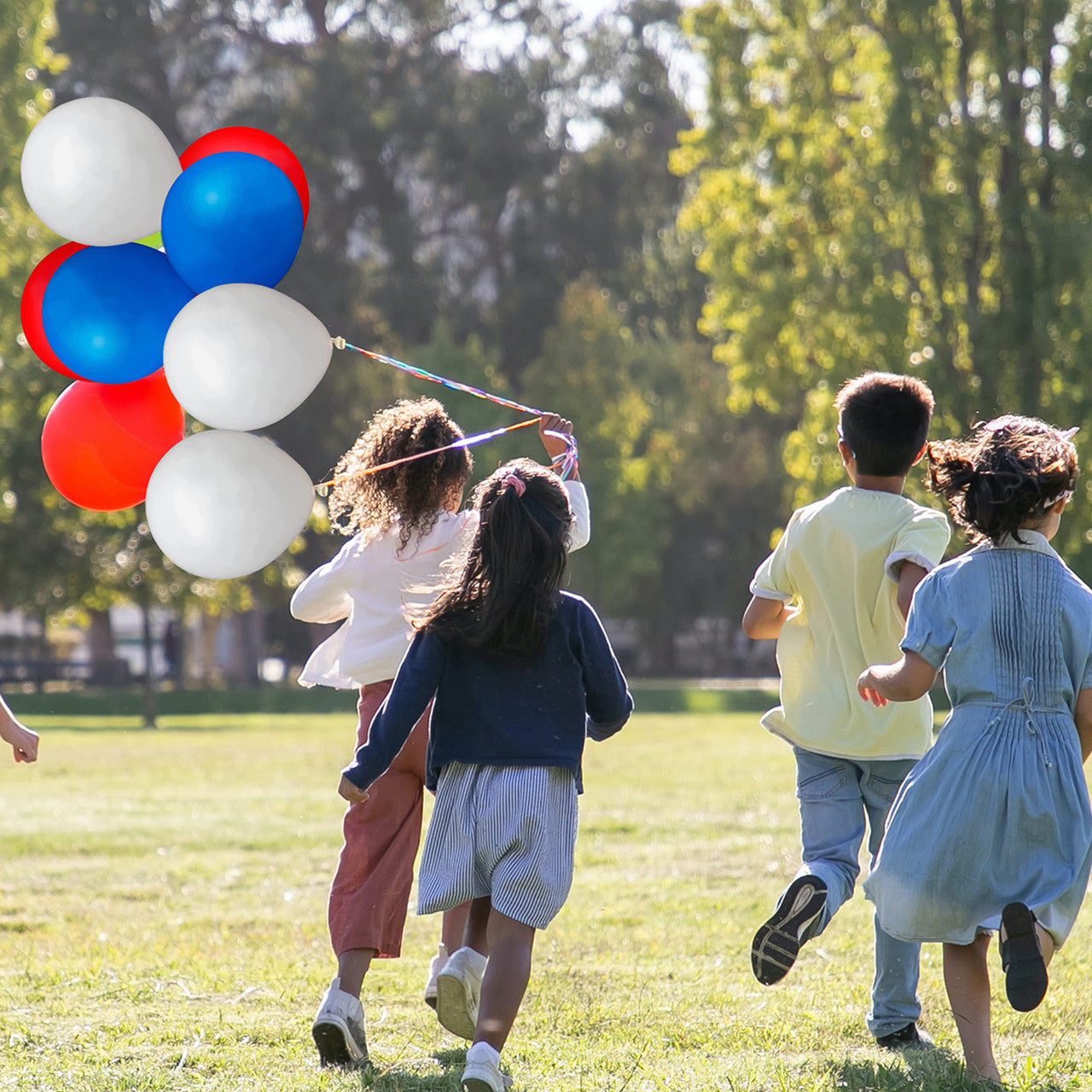 20pcs Red, White, Blue Balloons  & White Ribbon Set