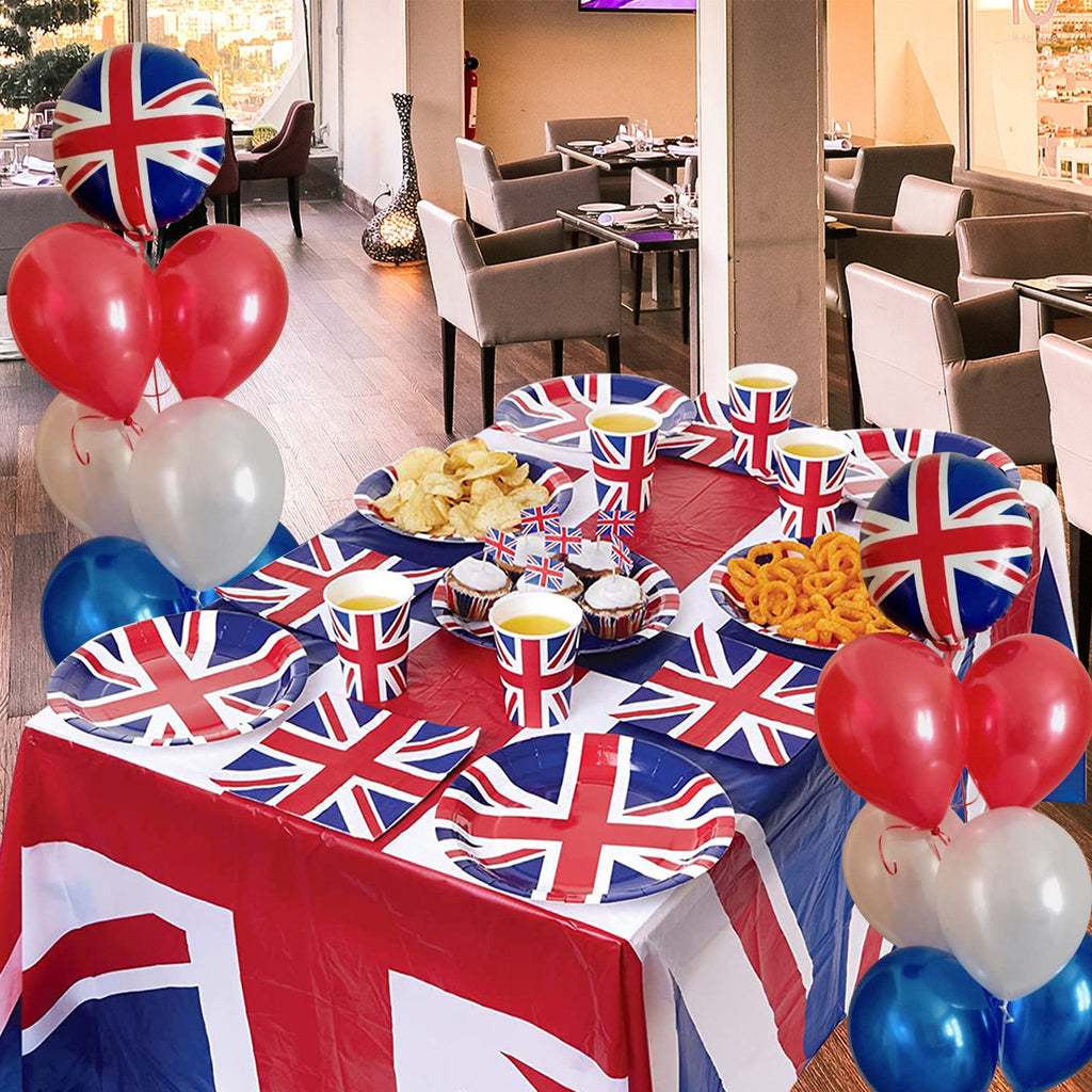 25pcs Red, White, Blue Balloons  & White Ribbon Set