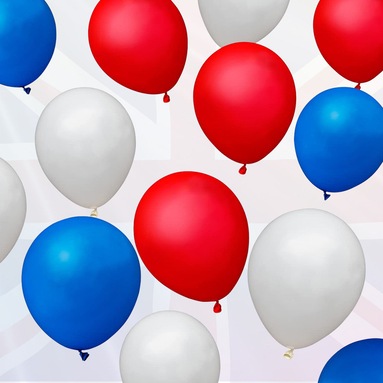 25pcs Red, White, Blue Balloons  & White Ribbon Set