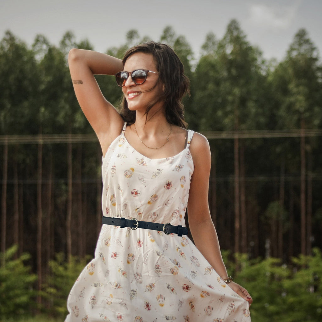 Faux Leather Waist Belt with Gold Buckle