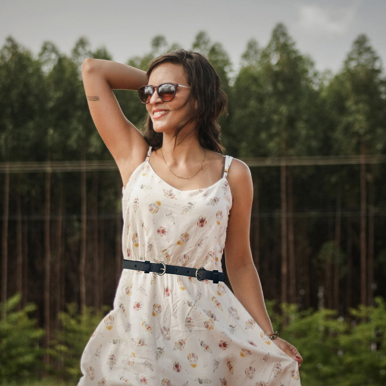 Faux Leather Waist Belt with Gold Buckle