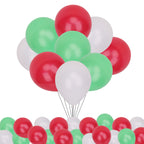 10" Helium-Quality Latex Plain Balloons - Green, White & Red