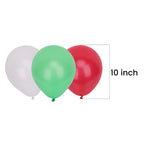 10" Helium-Quality Latex Plain Balloons - Green, White & Red