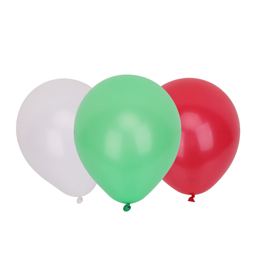 10" Helium-Quality Latex Plain Balloons - Green, White & Red