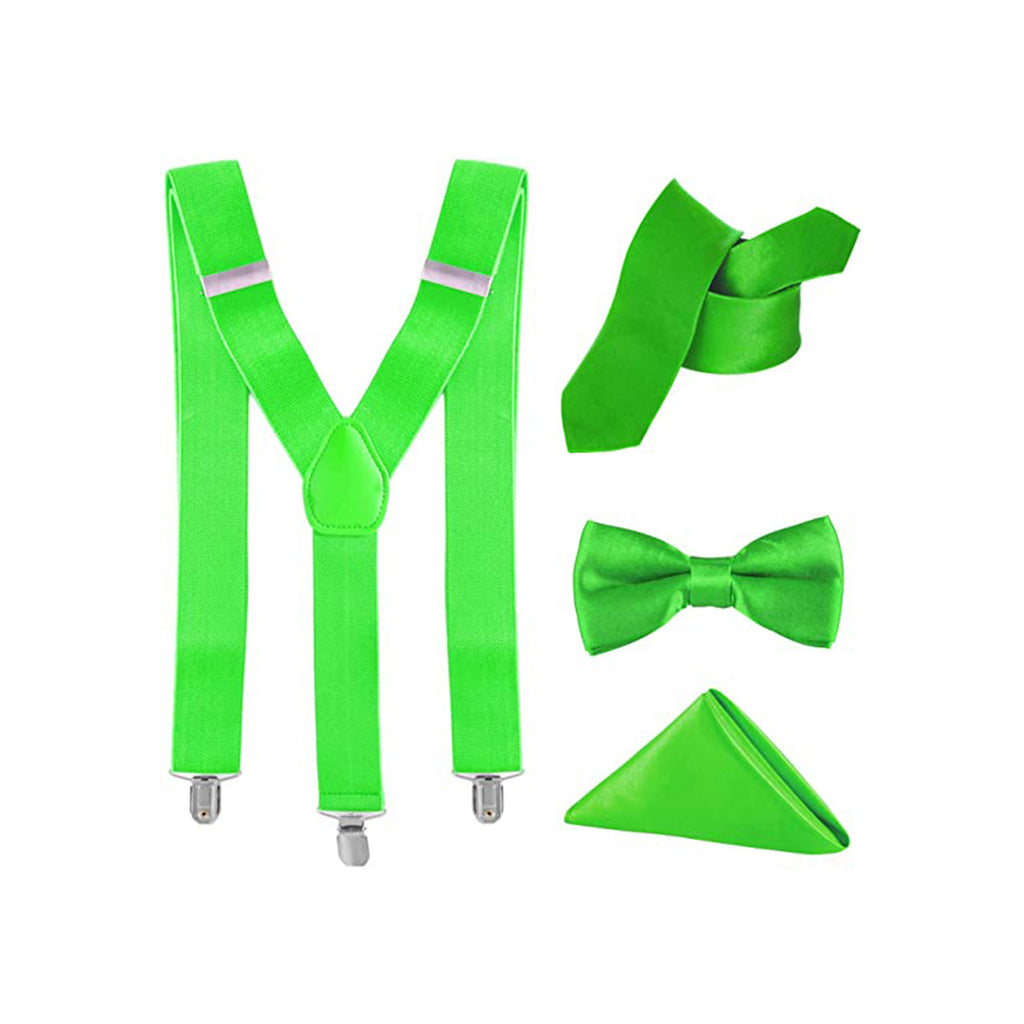 Lime Green Handkerchief, Bow Tie, Neck Tie & Brace Set