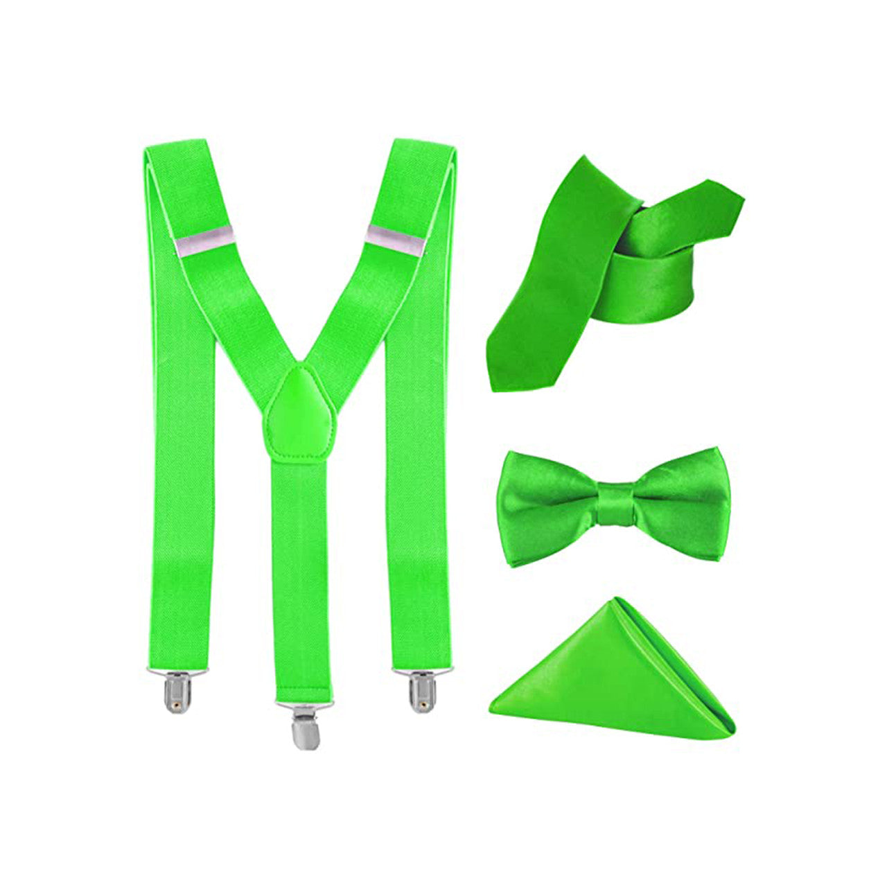 Lime Green Handkerchief, Bow Tie, Neck Tie & Brace Set