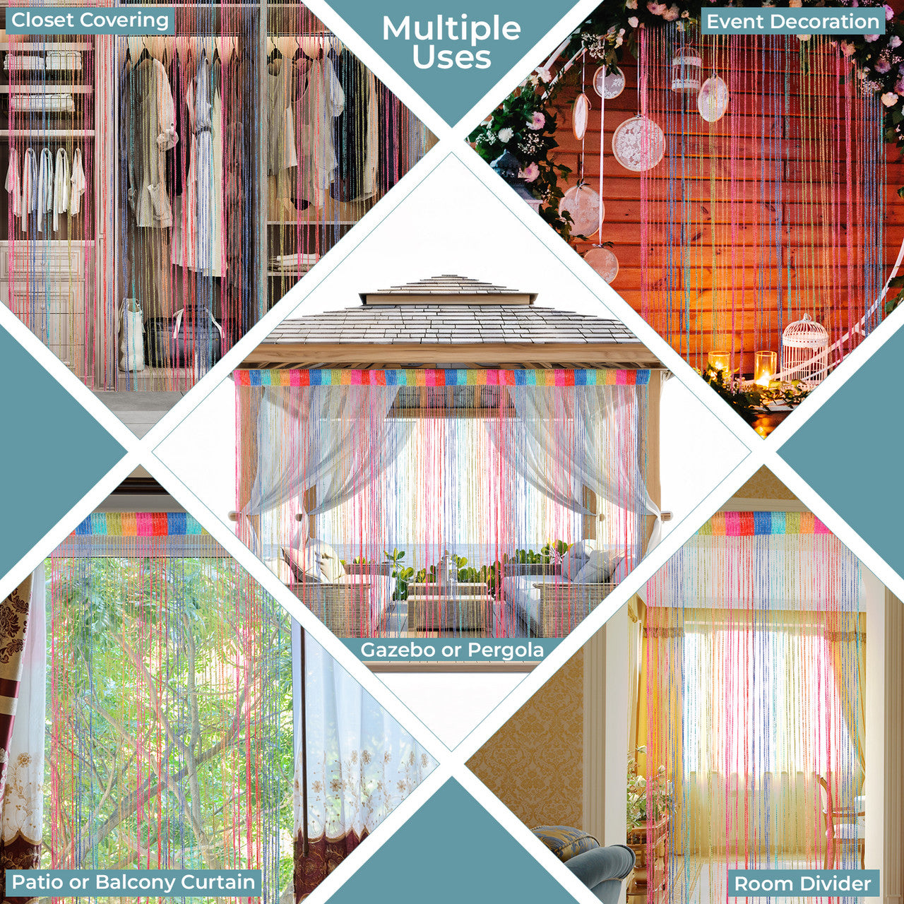 Shiny String Curtain Panel - Multicoloured