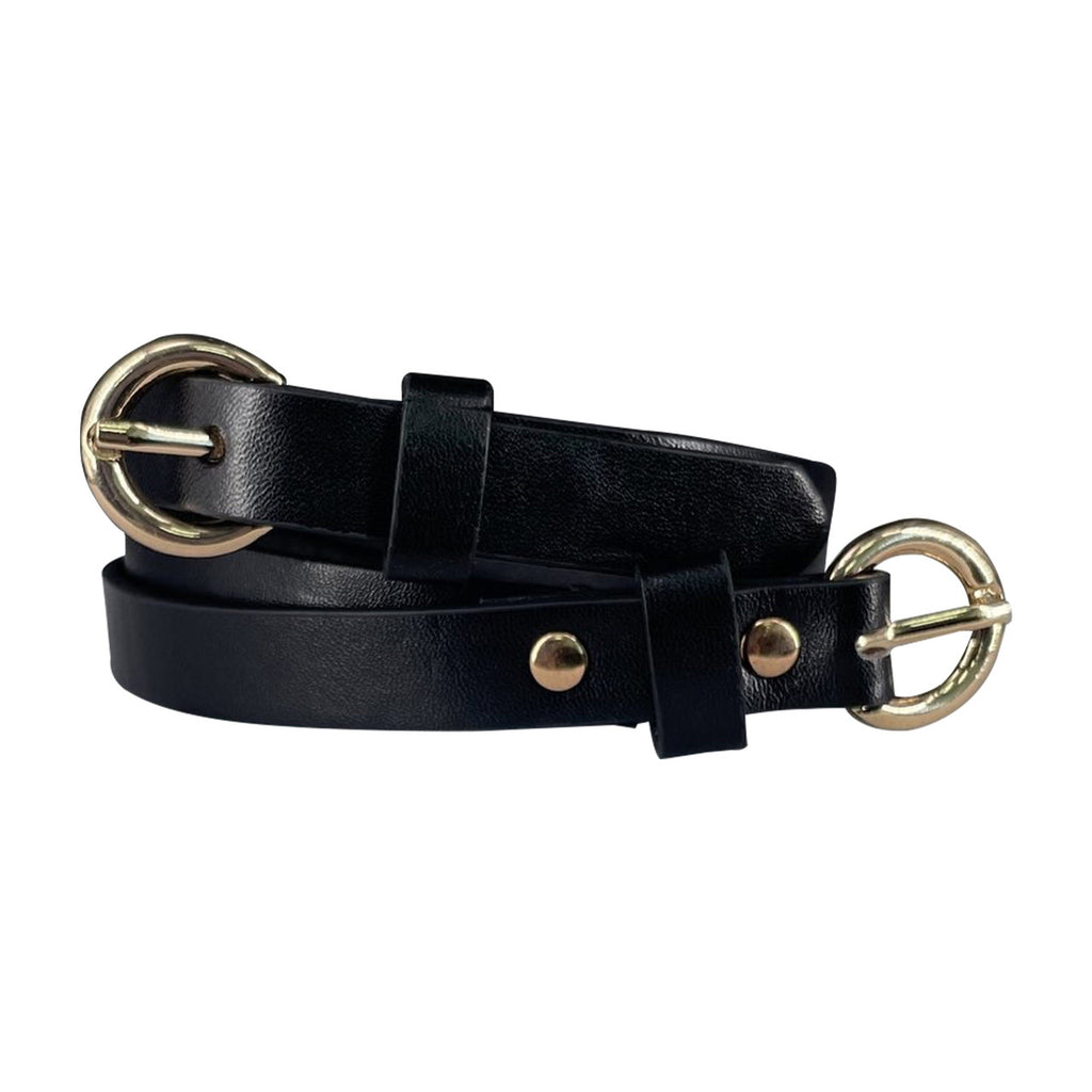 Faux Leather Waist Belt with Gold Buckle