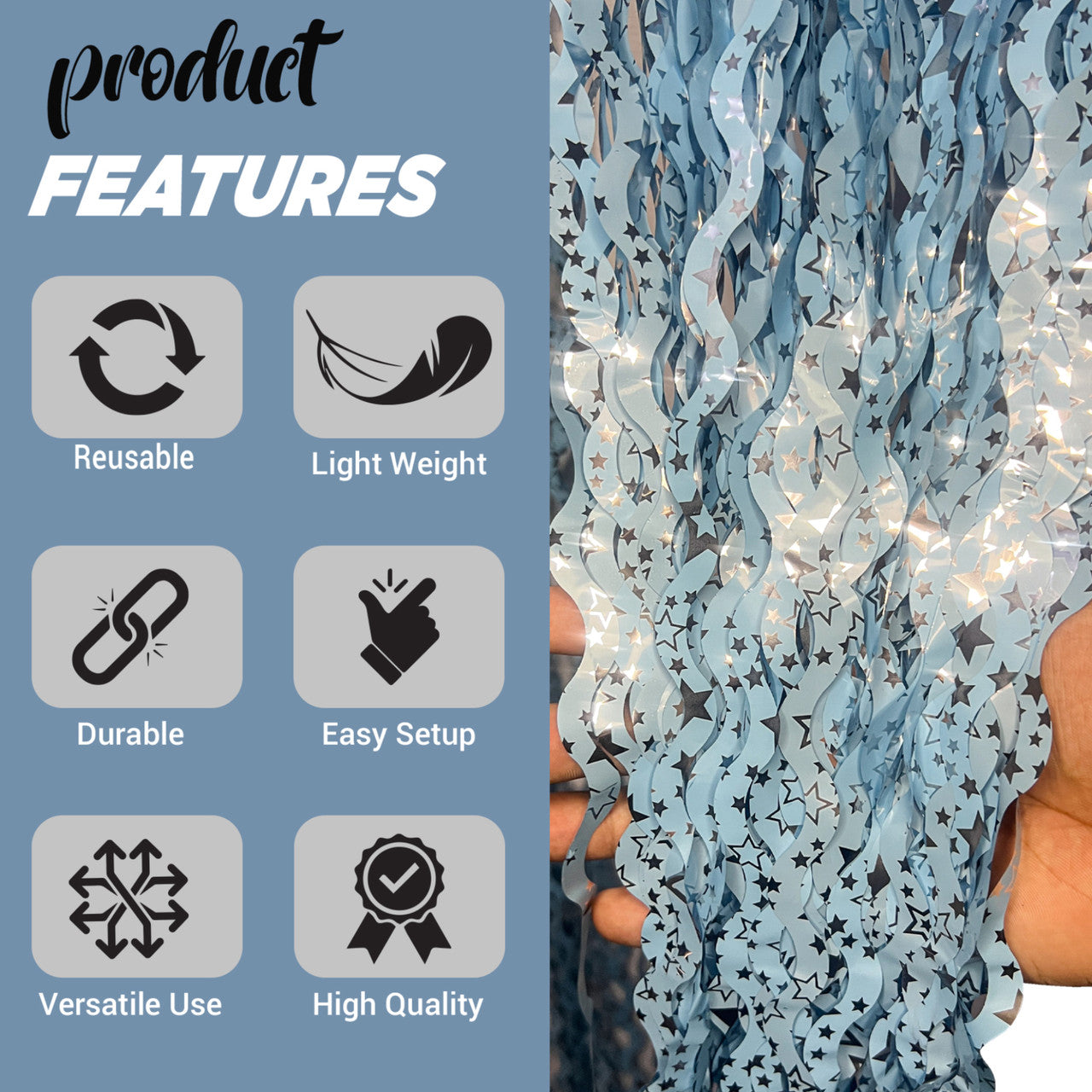 Wavy Ceramic Foil Fringe Curtain (1m x 2m)