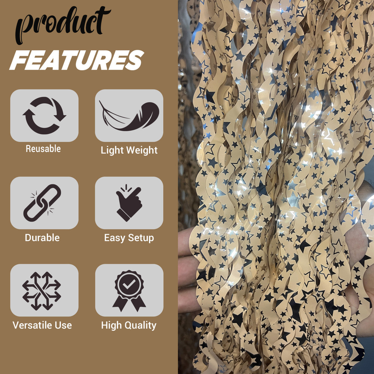 Wavy Ceramic Foil Fringe Curtain (1m x 2m)