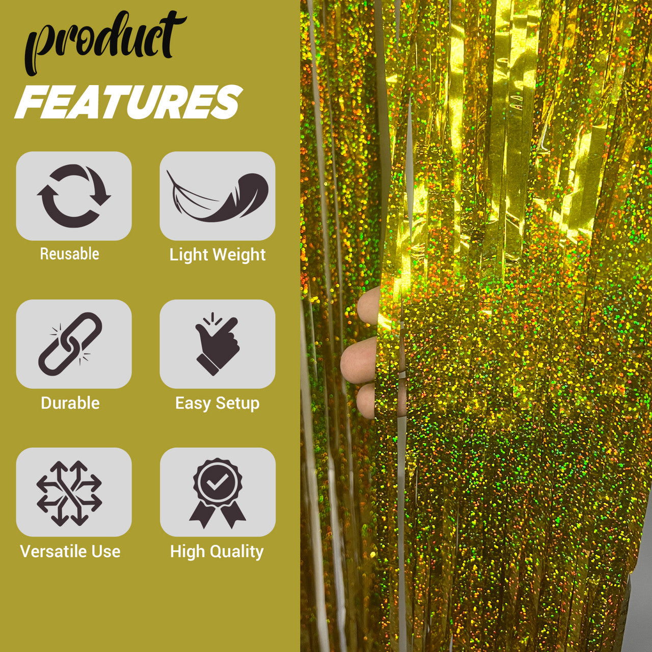 Wavy Ceramic Foil Fringe Curtain (1m x 2m)