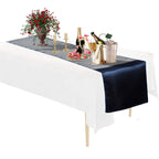 Plastic Tablecloth and Satin Table Runner Set - White & Navy