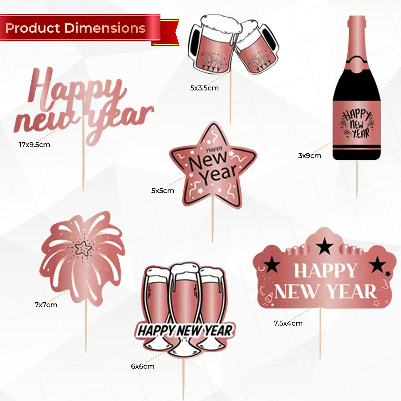 New Year Cocktail Picks - Rose Gold - 7pcs