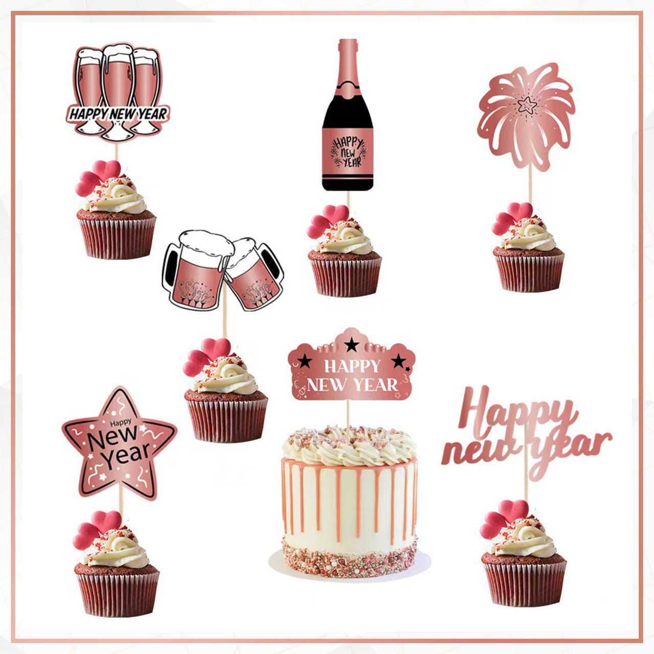 New Year Cocktail Picks - Rose Gold - 7pcs