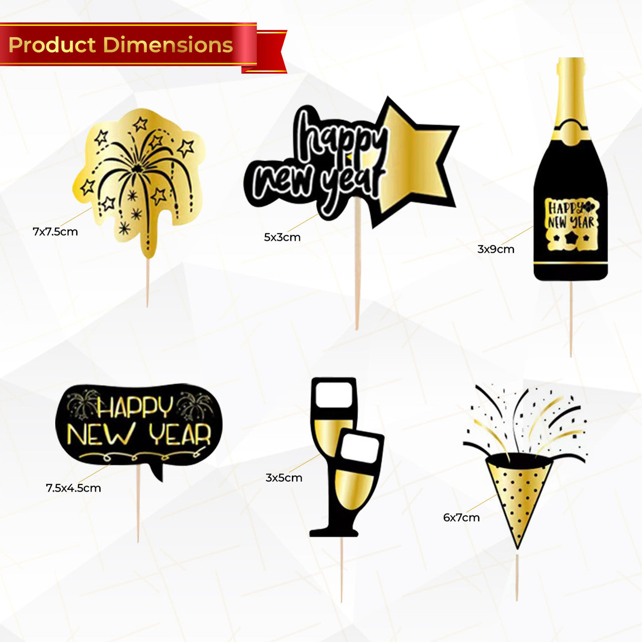 New Year Cocktail Picks - Black - 6pcs
