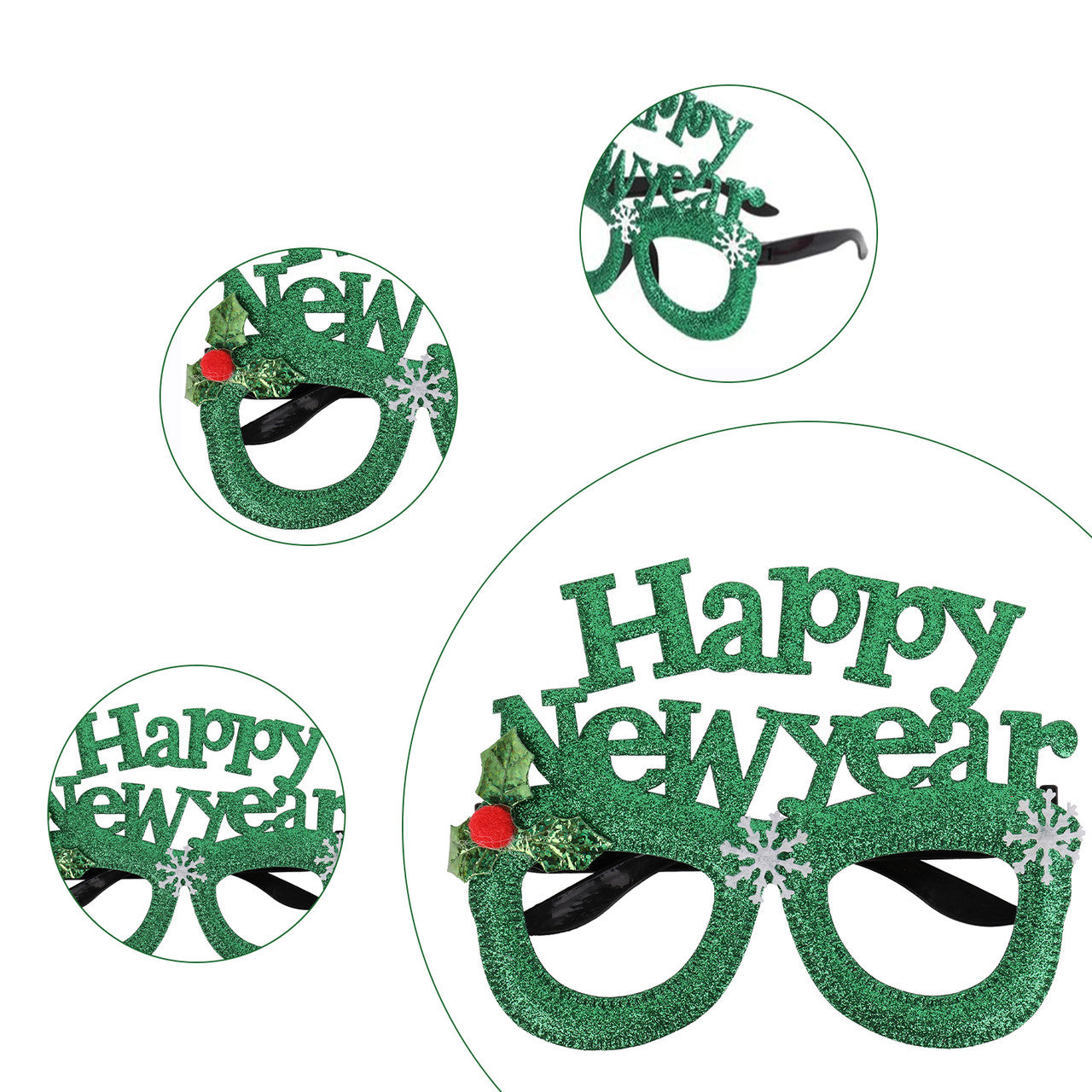 Happy New Year Glitter Party Eyeglasses - Green