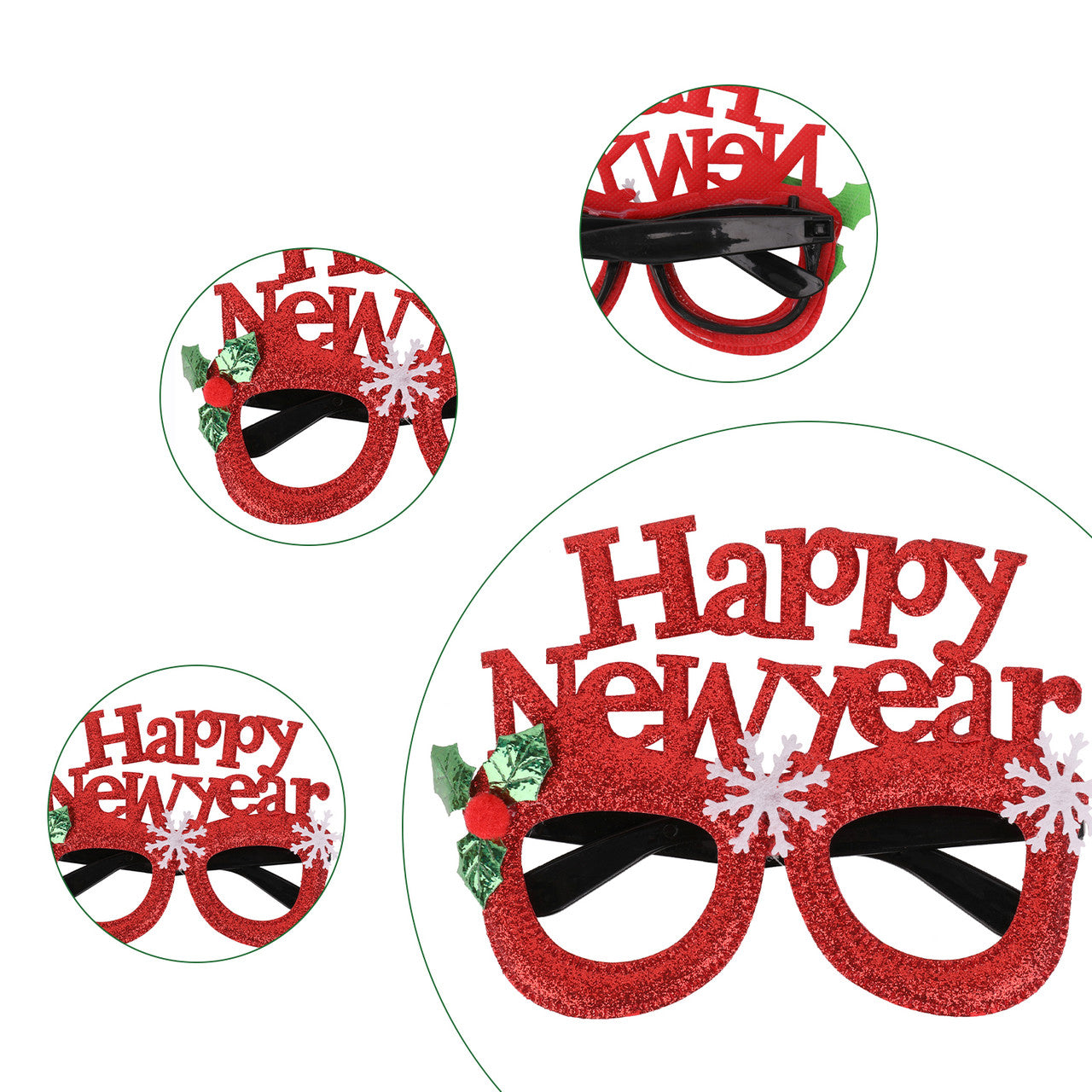 Happy New Year Glitter Party Eyeglasses - Red