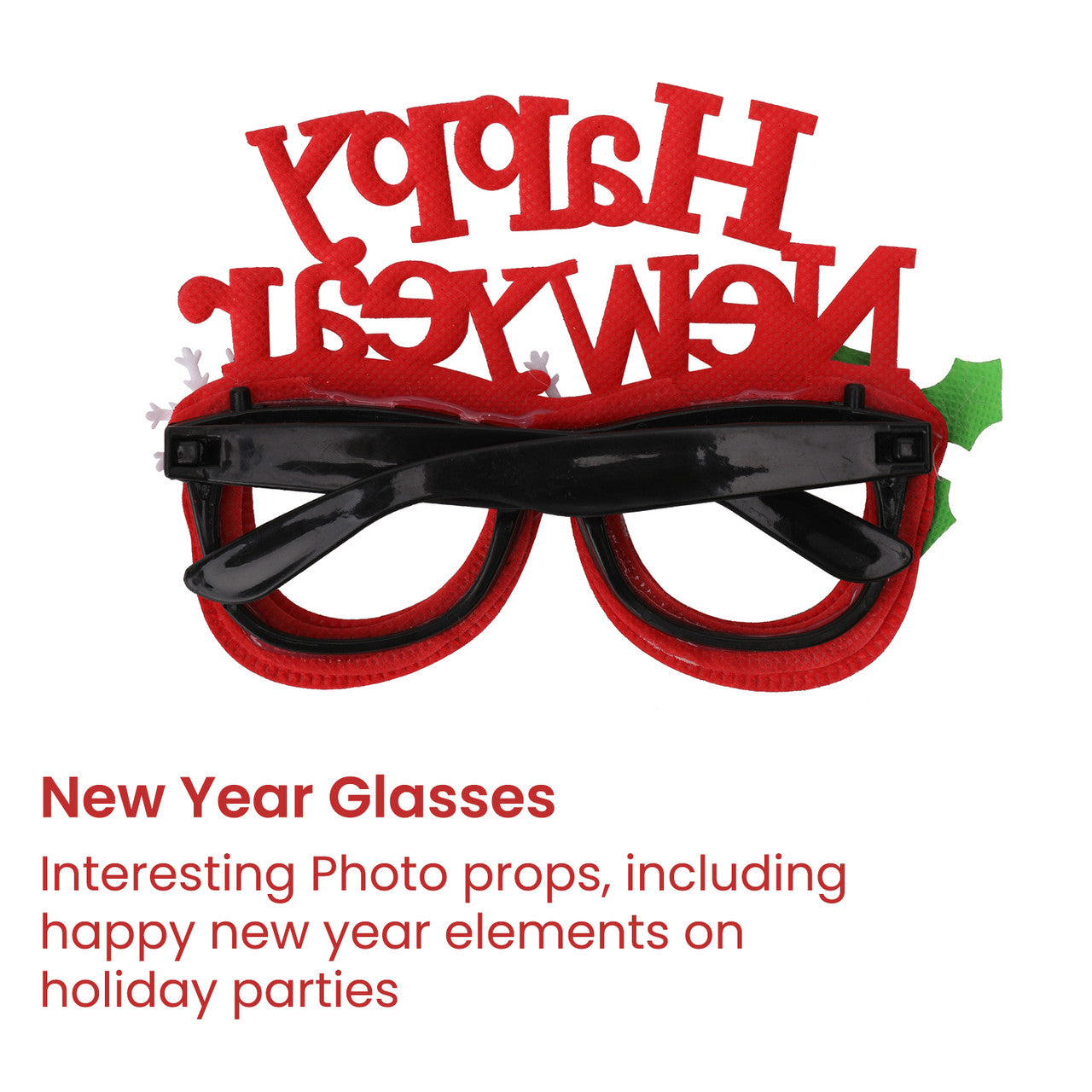 Happy New Year Glitter Party Eyeglasses - Red