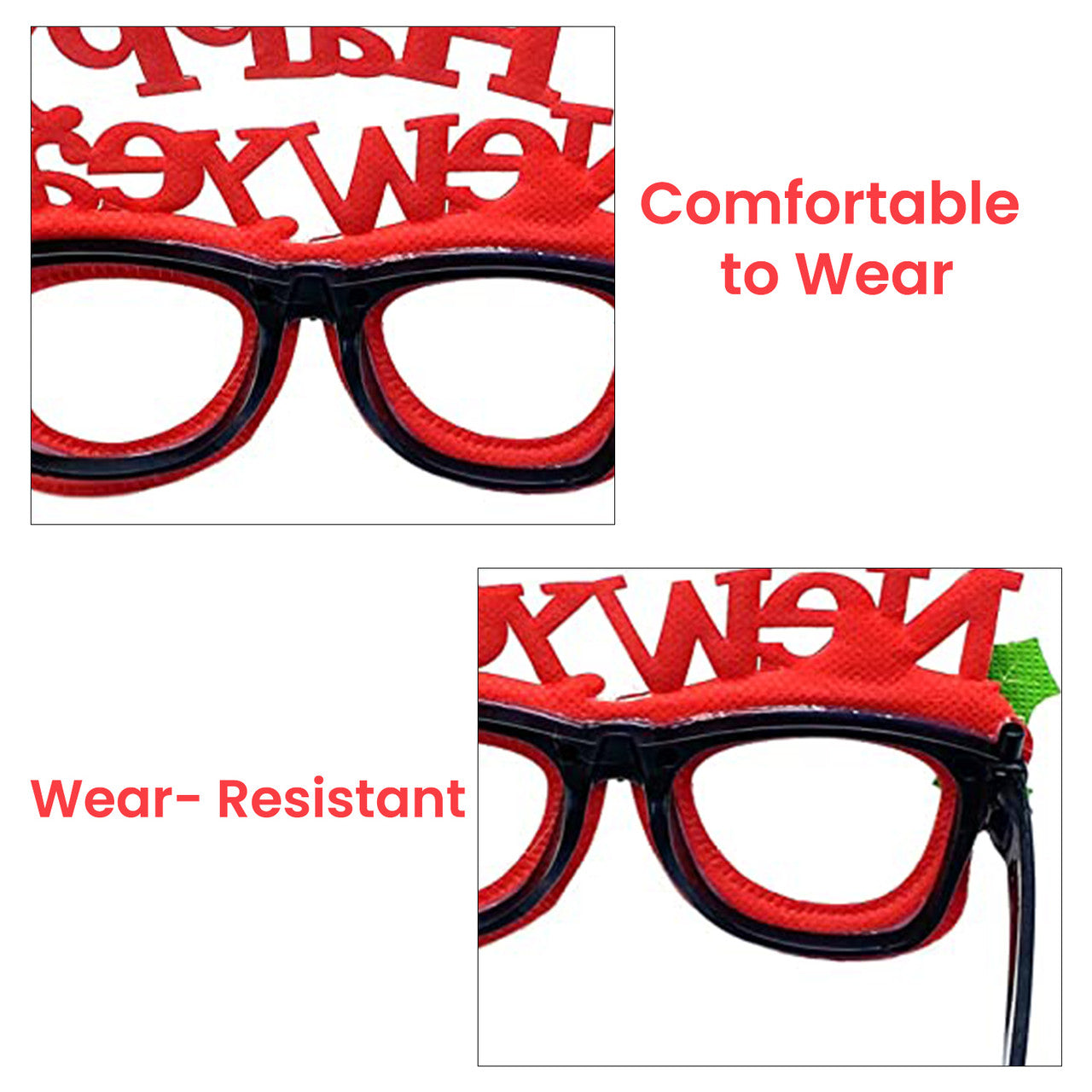 Happy New Year Glitter Party Eyeglasses - Red