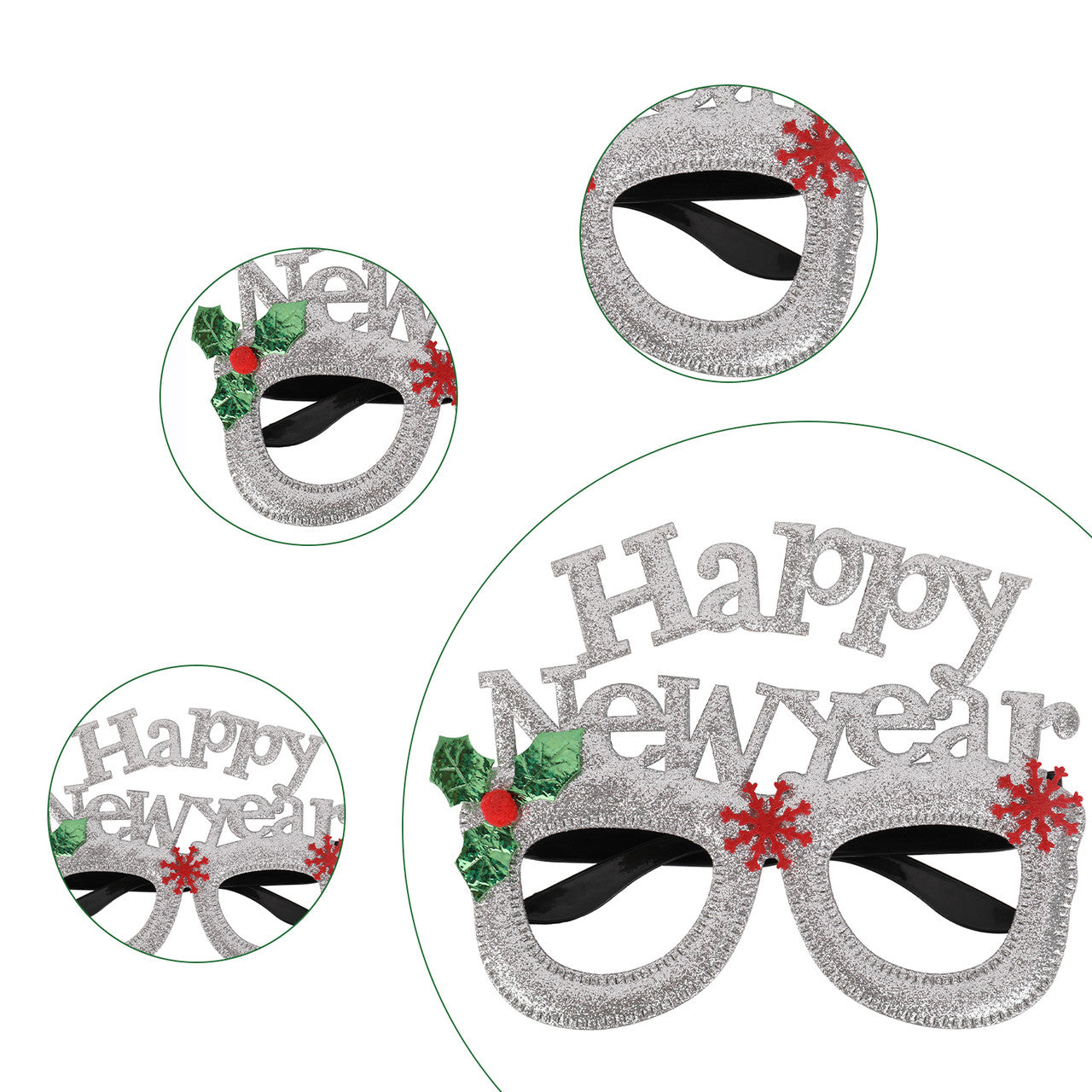 Happy New Year Glitter Party Eyeglasses - Silver