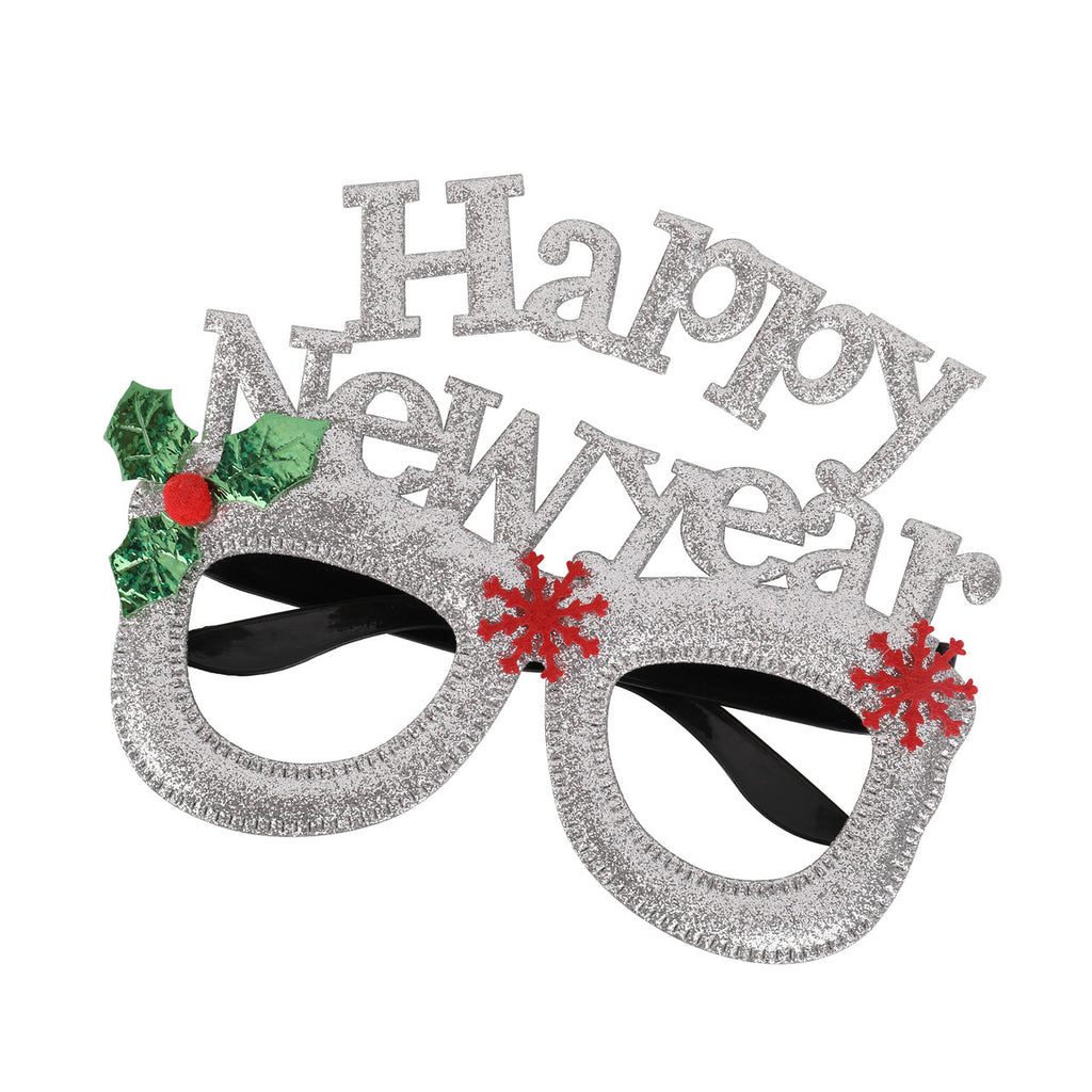 Happy New Year Glitter Party Eyeglasses - Silver