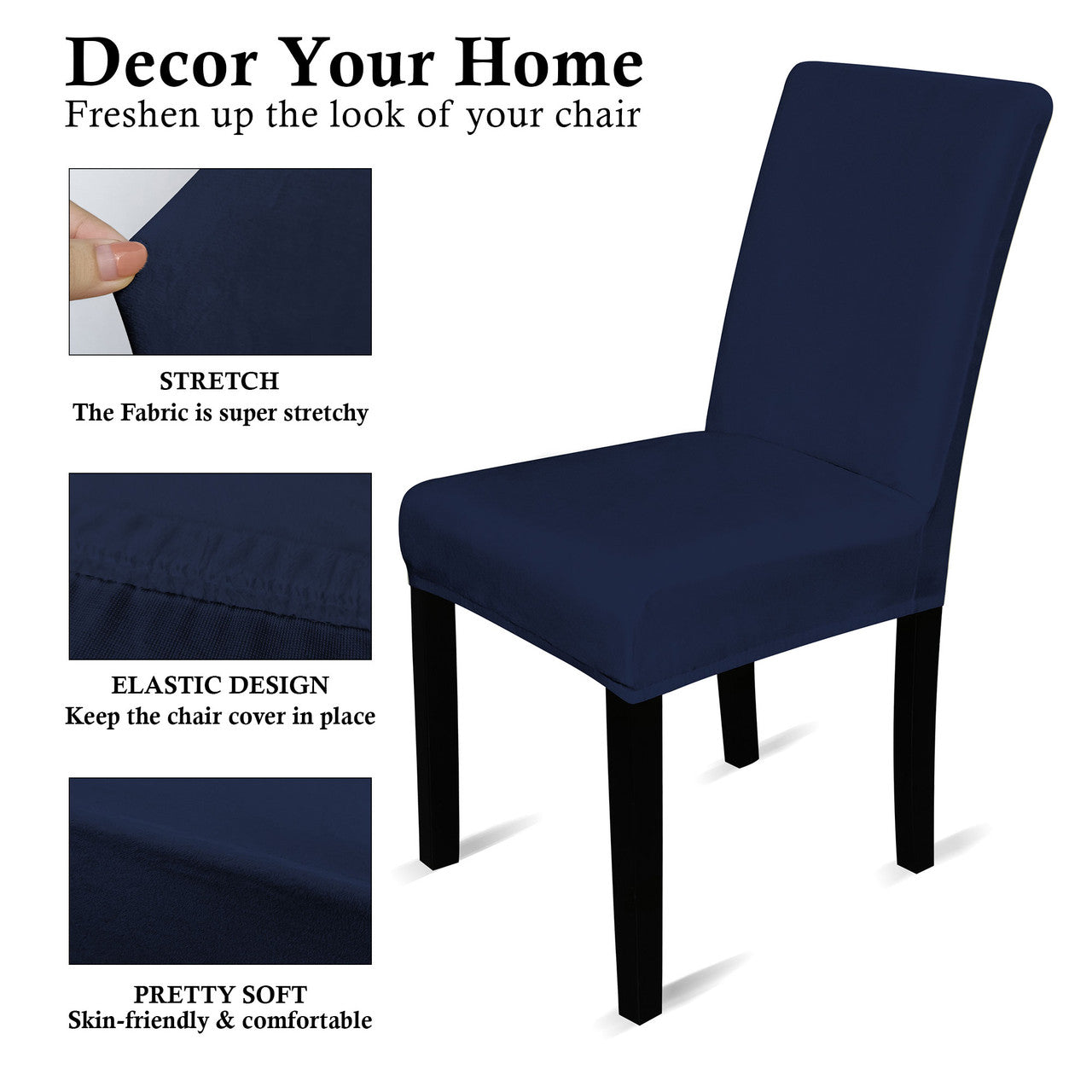 Short Velvet-Touch Spandex Chair Cover - Navy