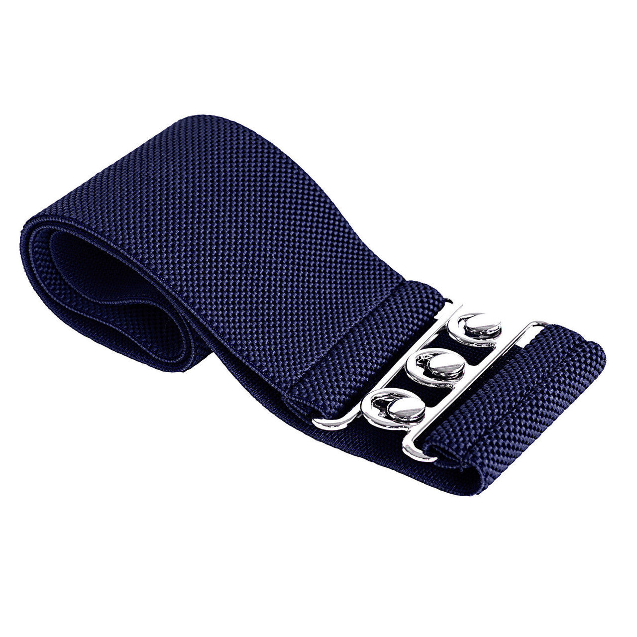 Elasticated Hooks Belt (Silver Buckle) - Navy