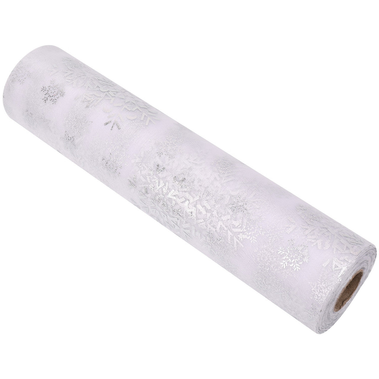 25m x 29cm Organza Roll - Silver Snow Flake Print