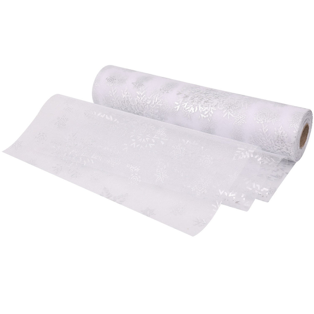 25m x 29cm Organza Roll - Silver Snow Flake Print