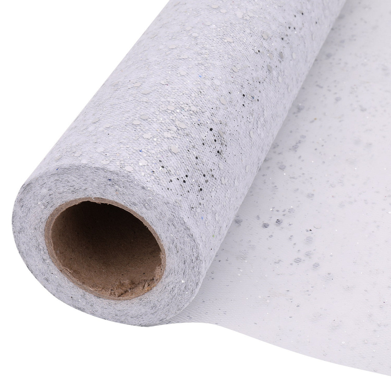 25m x 29cm Organza Roll - Silver Glitter Mesh