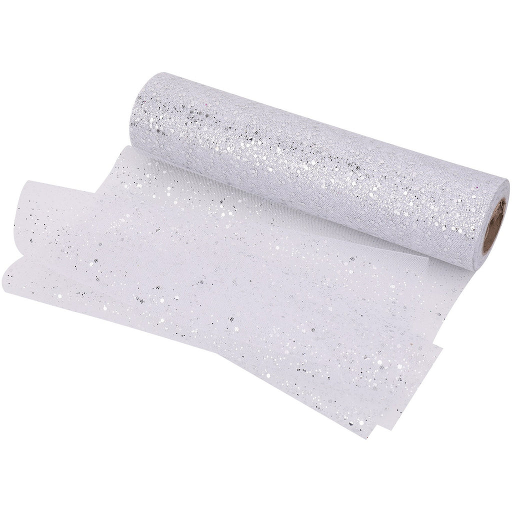 25m x 29cm Organza Roll - Silver Glitter Mesh