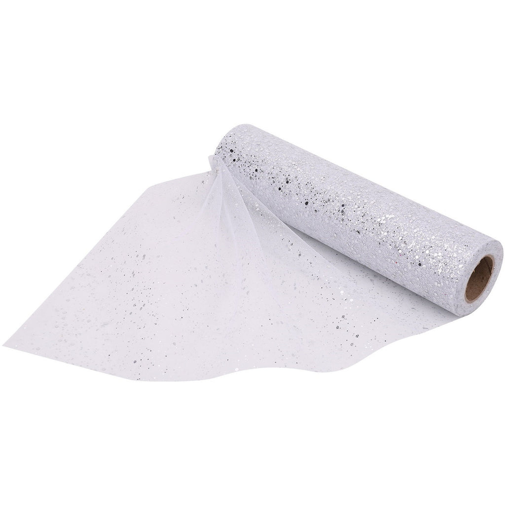 25m x 29cm Organza Roll - Silver Glitter Mesh