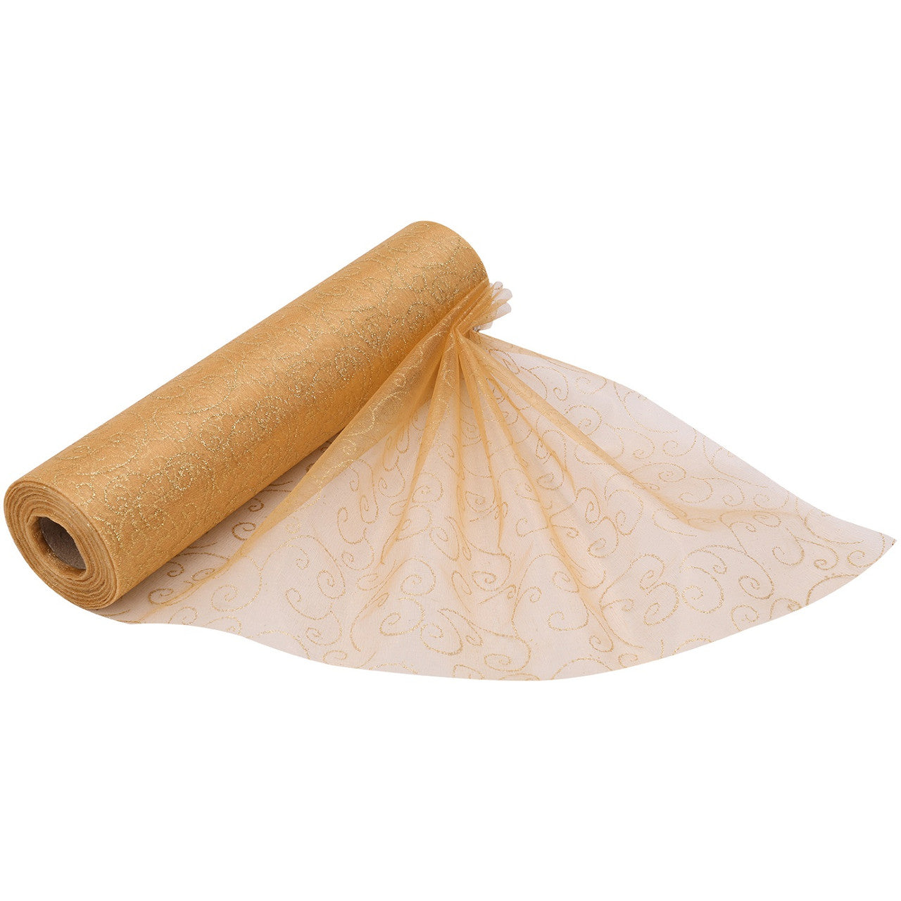 25m x 29cm Organza Roll - Gold Flocked Design
