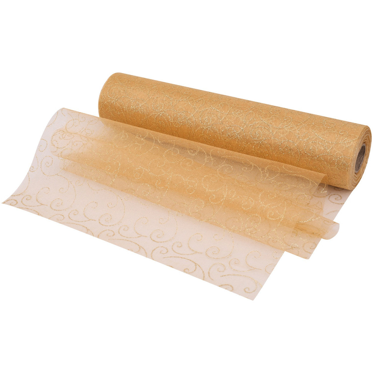 25m x 29cm Organza Roll - Gold Flocked Design