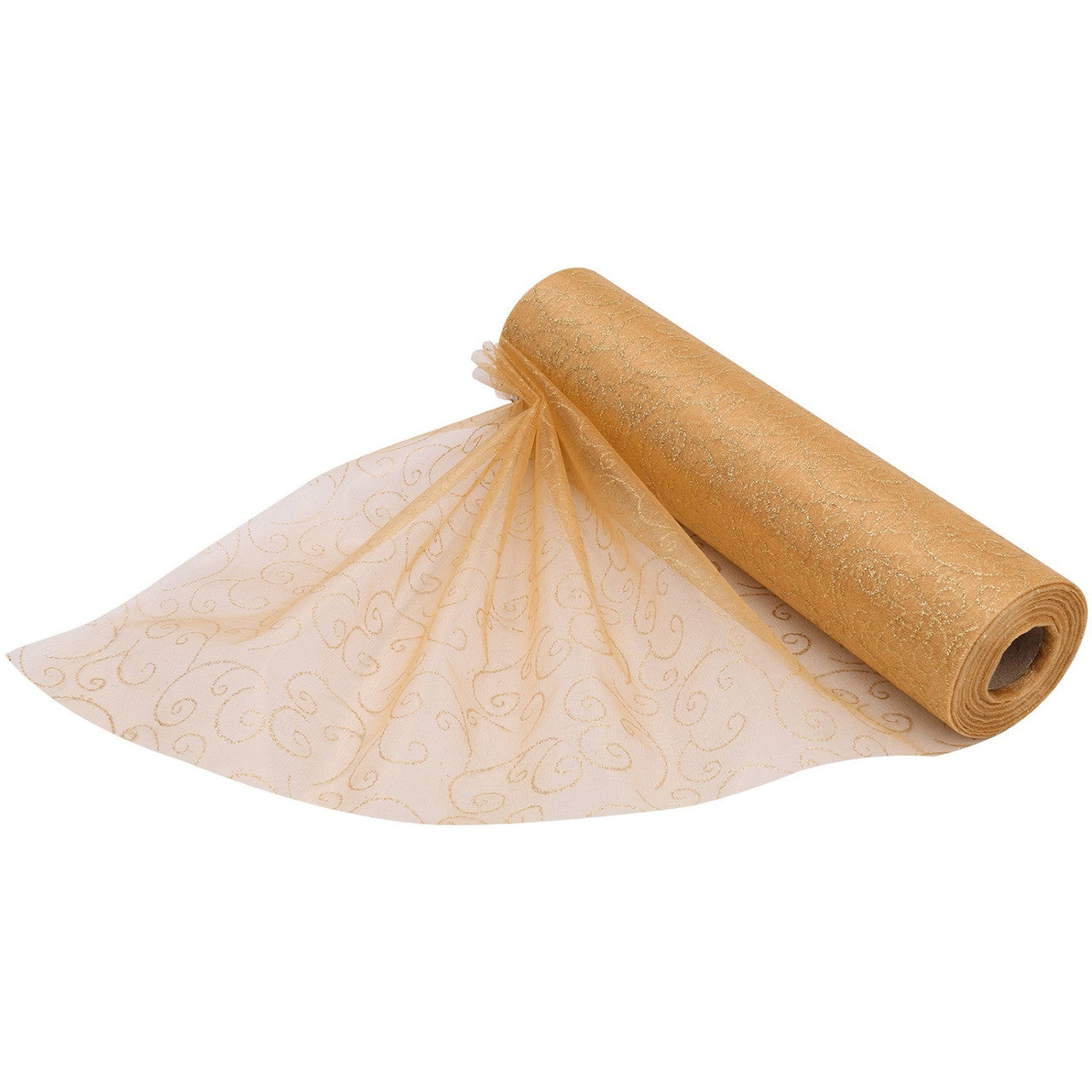 25m x 29cm Organza Roll - Gold Flocked Design