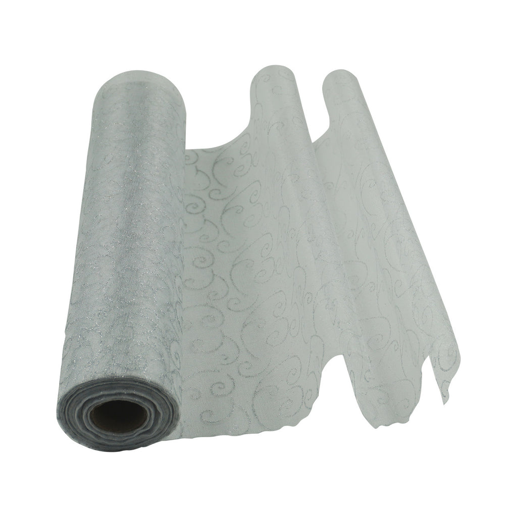 25m x 29cm Organza Roll - White Flocked Design