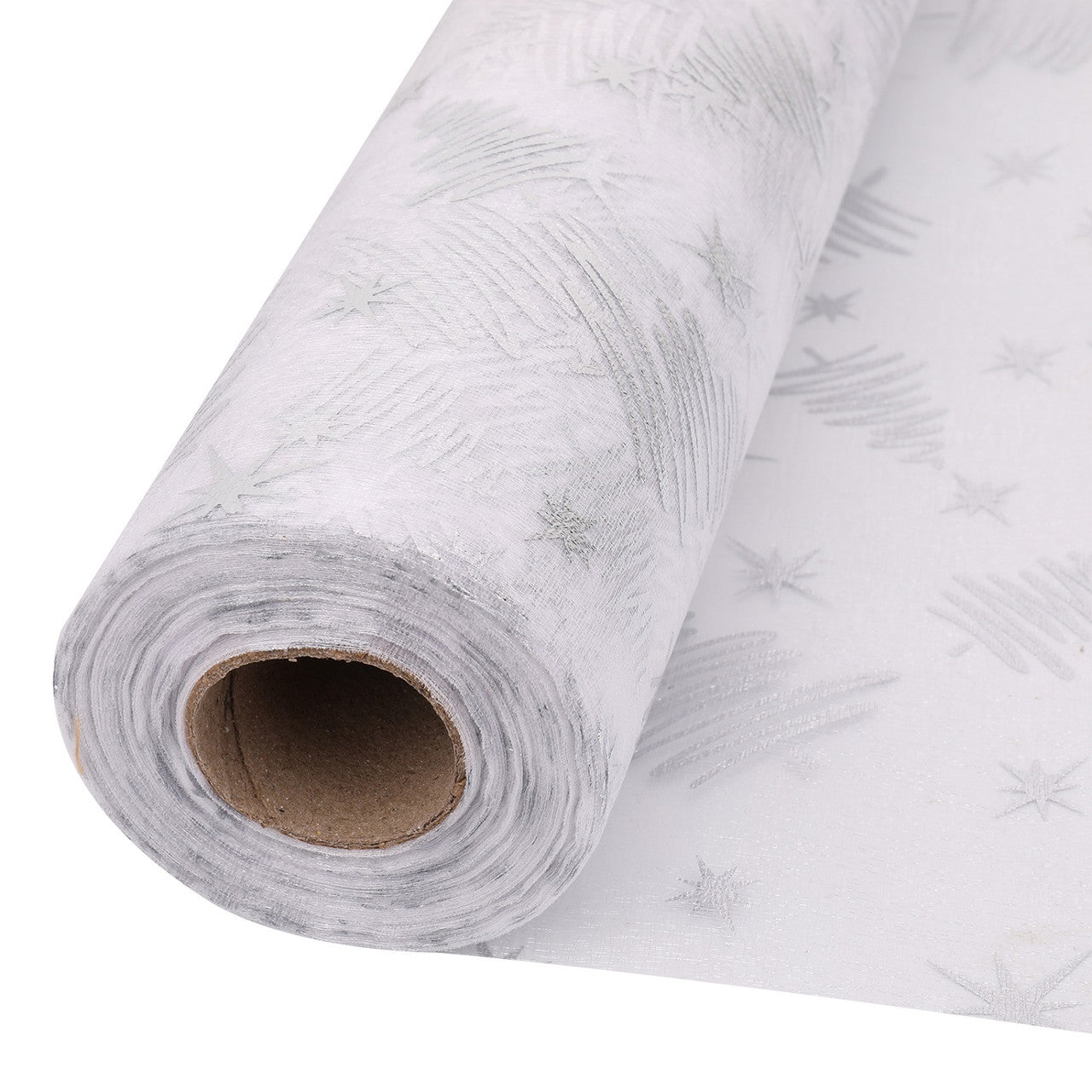 25m x 29cm Organza Roll - Silver Xmas Tree Print