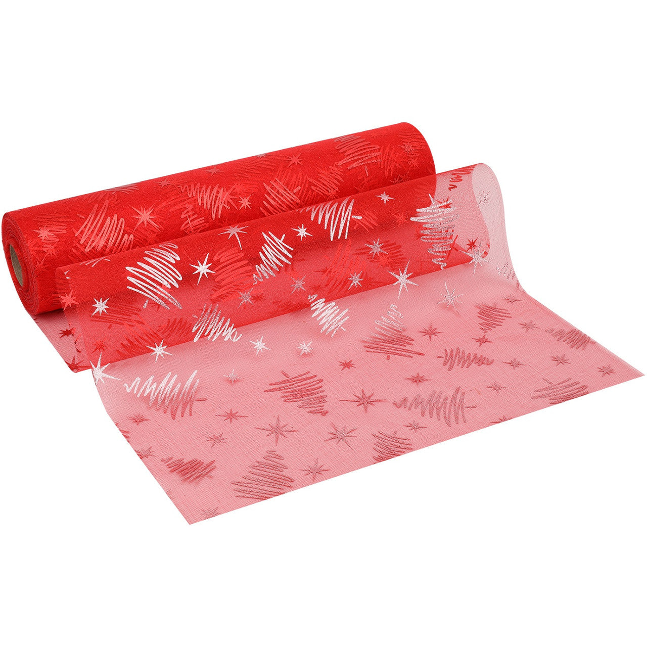 25m x 29cm Organza Roll - Red Xmas Tree Print