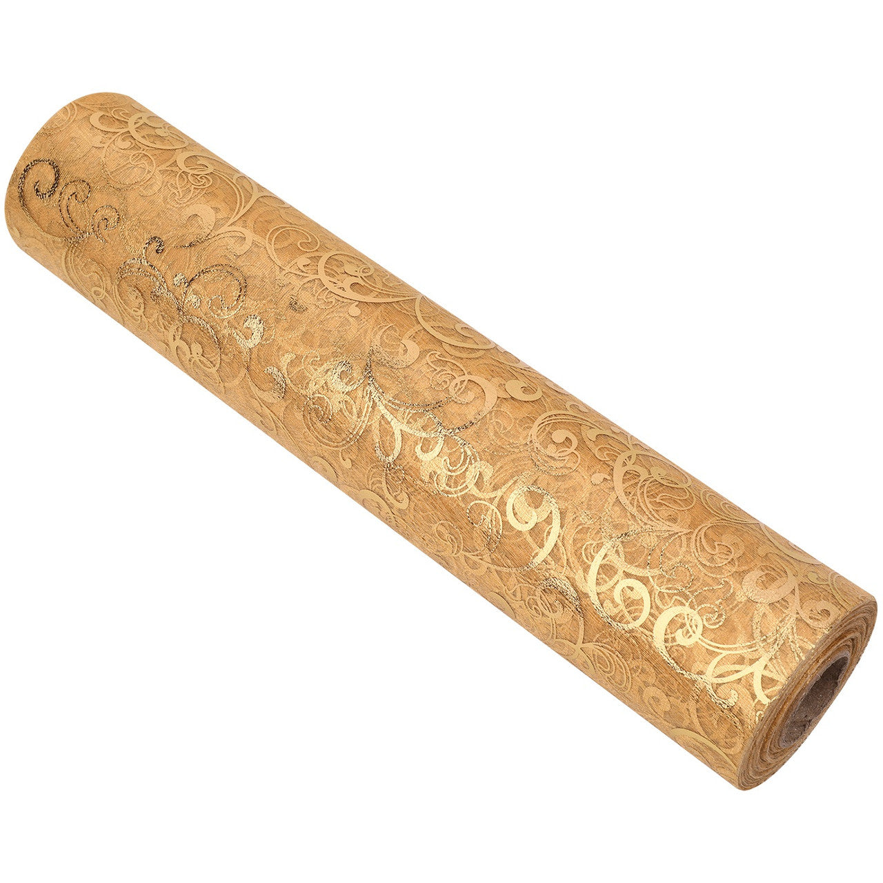 25m x 29cm Organza Roll - Gold Flocked Swirl Design Print
