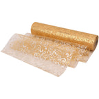 25m x 29cm Organza Roll - Gold Flocked Swirl Design Print