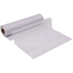 25m x 29cm Organza Roll - Silver Flocked Swirl Design Print