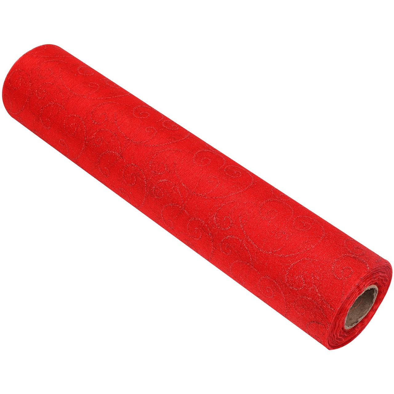 25m x 29cm Organza Roll - Red Flocked Swirl Design Print