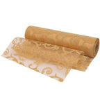 25m x 29cm Organza Roll - Gold Large Flocked Design Print