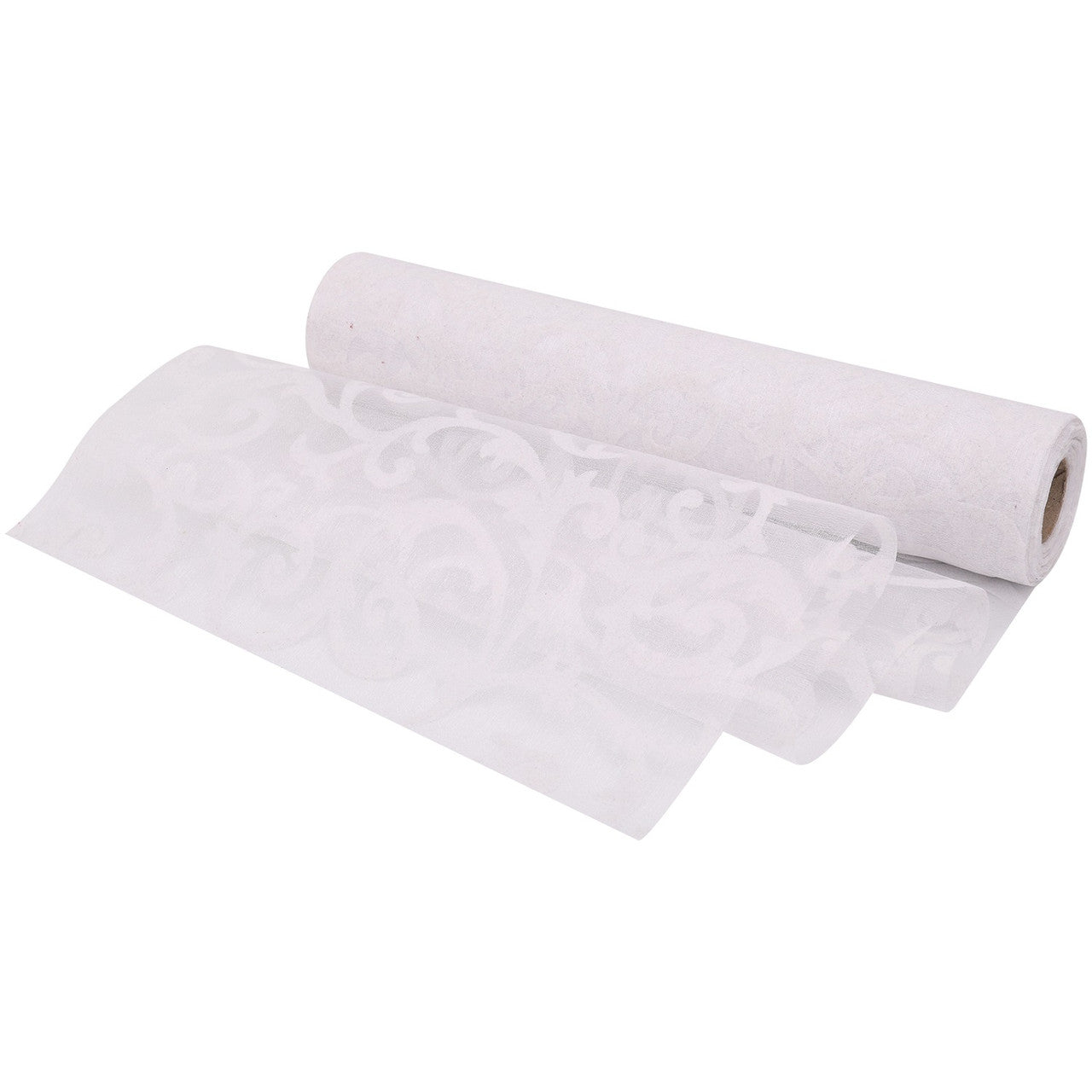 25m x 29cm Organza Roll - White Large Flocked Design Print