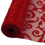 25m x 29cm Organza Roll - Red Large Flocked Design Print