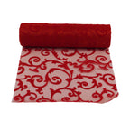 25m x 29cm Organza Roll - Red Large Flocked Design Print