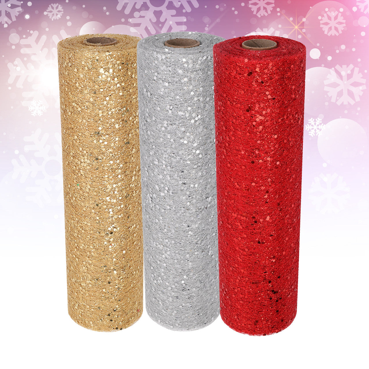 Organza Rolls - Sparkle Glitter Sequin - 29cm x 25m - (Pack of 3) - Gold, Silver, Red